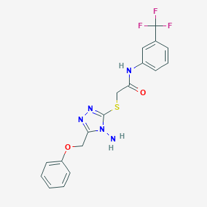 molecular formula C18H16F3N5O2S B305396 2-{[4-amino-5-(phenoxymethyl)-4H-1,2,4-triazol-3-yl]sulfanyl}-N-[3-(trifluoromethyl)phenyl]acetamide 