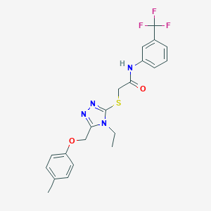 molecular formula C21H21F3N4O2S B305397 2-({4-ethyl-5-[(4-methylphenoxy)methyl]-4H-1,2,4-triazol-3-yl}sulfanyl)-N-[3-(trifluoromethyl)phenyl]acetamide 