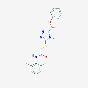molecular formula C22H26N4O2S B305398 2-{[4-methyl-5-(1-phenoxyethyl)-4H-1,2,4-triazol-3-yl]sulfanyl}-N-(2,4,6-trimethylphenyl)acetamide 
