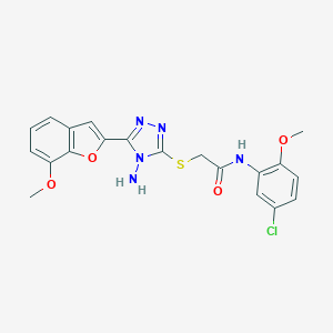 molecular formula C20H18ClN5O4S B305401 2-{[4-amino-5-(7-methoxy-1-benzofuran-2-yl)-4H-1,2,4-triazol-3-yl]sulfanyl}-N-(5-chloro-2-methoxyphenyl)acetamide 