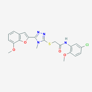 molecular formula C21H19ClN4O4S B305402 N-(5-chloro-2-methoxyphenyl)-2-{[5-(7-methoxy-1-benzofuran-2-yl)-4-methyl-4H-1,2,4-triazol-3-yl]sulfanyl}acetamide 