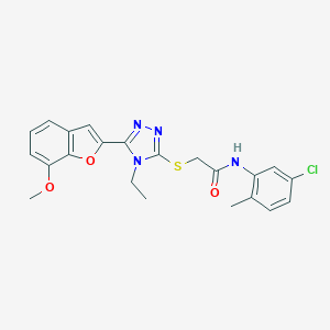 molecular formula C22H21ClN4O3S B305404 N-(5-chloro-2-methylphenyl)-2-{[4-ethyl-5-(7-methoxy-1-benzofuran-2-yl)-4H-1,2,4-triazol-3-yl]sulfanyl}acetamide 