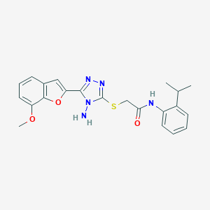 molecular formula C22H23N5O3S B305405 2-{[4-amino-5-(7-methoxy-1-benzofuran-2-yl)-4H-1,2,4-triazol-3-yl]sulfanyl}-N-[2-(propan-2-yl)phenyl]acetamide 