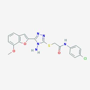 molecular formula C19H16ClN5O3S B305410 2-{[4-amino-5-(7-methoxy-1-benzofuran-2-yl)-4H-1,2,4-triazol-3-yl]sulfanyl}-N-(4-chlorophenyl)acetamide 