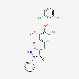 molecular formula C24H17Cl3N2O4 B3054107 4-[[3-Chloro-4-[(2,6-dichlorophenyl)methoxy]-5-methoxyphenyl]methylidene]-1-phenylpyrazolidine-3,5-dione CAS No. 5824-74-8