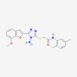 molecular formula C21H21N5O3S B305415 2-{[4-amino-5-(7-methoxy-1-benzofuran-2-yl)-4H-1,2,4-triazol-3-yl]sulfanyl}-N-(2,5-dimethylphenyl)acetamide 