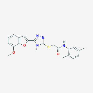 molecular formula C22H22N4O3S B305416 N-(2,5-dimethylphenyl)-2-{[5-(7-methoxy-1-benzofuran-2-yl)-4-methyl-4H-1,2,4-triazol-3-yl]sulfanyl}acetamide 