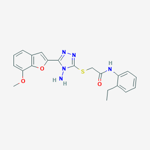 molecular formula C21H21N5O3S B305420 2-{[4-amino-5-(7-methoxy-1-benzofuran-2-yl)-4H-1,2,4-triazol-3-yl]sulfanyl}-N-(2-ethylphenyl)acetamide 