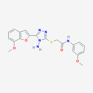 molecular formula C20H19N5O4S B305422 2-{[4-amino-5-(7-methoxy-1-benzofuran-2-yl)-4H-1,2,4-triazol-3-yl]sulfanyl}-N-(3-methoxyphenyl)acetamide 