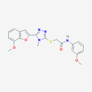 molecular formula C21H20N4O4S B305424 2-{[5-(7-methoxy-1-benzofuran-2-yl)-4-methyl-4H-1,2,4-triazol-3-yl]sulfanyl}-N-(3-methoxyphenyl)acetamide 