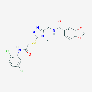 molecular formula C20H17Cl2N5O4S B305430 N-{[5-({2-[(2,5-dichlorophenyl)amino]-2-oxoethyl}sulfanyl)-4-methyl-4H-1,2,4-triazol-3-yl]methyl}-1,3-benzodioxole-5-carboxamide 