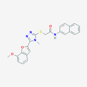 molecular formula C24H20N4O3S B305432 2-{[5-(7-methoxy-1-benzofuran-2-yl)-4-methyl-4H-1,2,4-triazol-3-yl]sulfanyl}-N-(naphthalen-2-yl)acetamide 