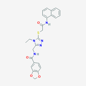 molecular formula C25H23N5O4S B305433 N-[(4-ethyl-5-{[2-(1-naphthylamino)-2-oxoethyl]sulfanyl}-4H-1,2,4-triazol-3-yl)methyl]-1,3-benzodioxole-5-carboxamide 