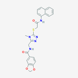 molecular formula C24H21N5O4S B305434 N-[(4-methyl-5-{[2-(naphthalen-1-ylamino)-2-oxoethyl]sulfanyl}-4H-1,2,4-triazol-3-yl)methyl]-1,3-benzodioxole-5-carboxamide 