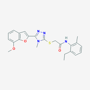 molecular formula C23H24N4O3S B305436 N-(2-ethyl-6-methylphenyl)-2-{[5-(7-methoxy-1-benzofuran-2-yl)-4-methyl-4H-1,2,4-triazol-3-yl]sulfanyl}acetamide 