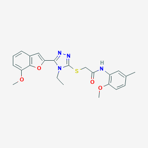 molecular formula C23H24N4O4S B305437 2-{[4-ethyl-5-(7-methoxy-1-benzofuran-2-yl)-4H-1,2,4-triazol-3-yl]sulfanyl}-N-(2-methoxy-5-methylphenyl)acetamide 