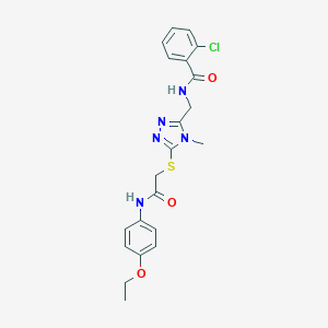 molecular formula C21H22ClN5O3S B305438 2-chloro-N-{[5-({2-[(4-ethoxyphenyl)amino]-2-oxoethyl}sulfanyl)-4-methyl-4H-1,2,4-triazol-3-yl]methyl}benzamide 