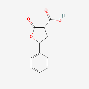 molecular formula C11H10O4 B3054382 2-Oxo-5-phenyloxolane-3-carboxylic acid CAS No. 6005-95-4