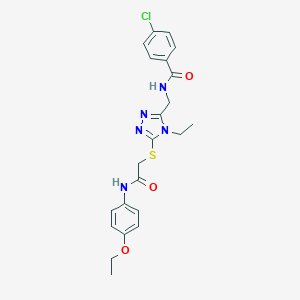 molecular formula C22H24ClN5O3S B305439 4-chloro-N-{[5-({2-[(4-ethoxyphenyl)amino]-2-oxoethyl}sulfanyl)-4-ethyl-4H-1,2,4-triazol-3-yl]methyl}benzamide 