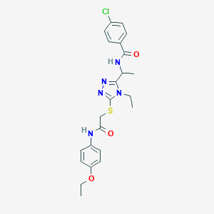 molecular formula C23H26ClN5O3S B305440 4-chloro-N-{1-[5-({2-[(4-ethoxyphenyl)amino]-2-oxoethyl}sulfanyl)-4-ethyl-4H-1,2,4-triazol-3-yl]ethyl}benzamide 