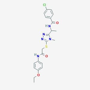 molecular formula C22H24ClN5O3S B305441 4-chloro-N-{1-[5-({2-[(4-ethoxyphenyl)amino]-2-oxoethyl}sulfanyl)-4-methyl-4H-1,2,4-triazol-3-yl]ethyl}benzamide 