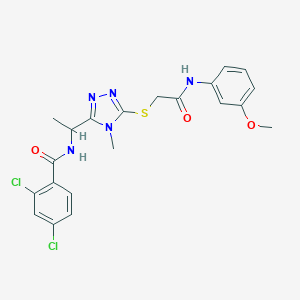 molecular formula C21H21Cl2N5O3S B305444 2,4-dichloro-N-{1-[5-({2-[(3-methoxyphenyl)amino]-2-oxoethyl}sulfanyl)-4-methyl-4H-1,2,4-triazol-3-yl]ethyl}benzamide 