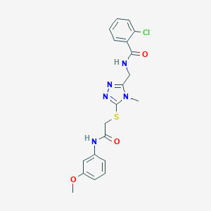 molecular formula C20H20ClN5O3S B305446 2-chloro-N-[(5-{[2-(3-methoxyanilino)-2-oxoethyl]thio}-4-methyl-4H-1,2,4-triazol-3-yl)methyl]benzamide 