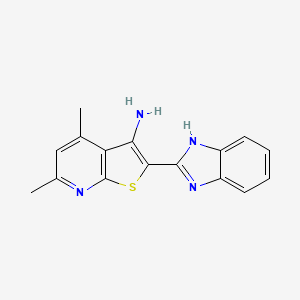molecular formula C16H14N4S B3054469 2-(1H-benzimidazol-2-yl)-4,6-dimethylthieno[2,3-b]pyridin-3-amine CAS No. 60555-64-8