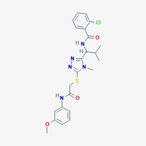 molecular formula C23H26ClN5O3S B305448 2-chloro-N-[1-(5-{[2-(3-methoxyanilino)-2-oxoethyl]thio}-4-methyl-4H-1,2,4-triazol-3-yl)-2-methylpropyl]benzamide 