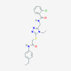 molecular formula C22H24ClN5O2S B305451 2-chloro-N-{[4-ethyl-5-({2-[(4-ethylphenyl)amino]-2-oxoethyl}sulfanyl)-4H-1,2,4-triazol-3-yl]methyl}benzamide 