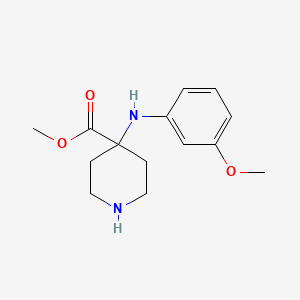 molecular formula C14H20N2O3 B3054553 4-Piperidinecarboxylic acid, 4-[(3-methoxyphenyl)amino]-, methyl ester CAS No. 61085-81-2
