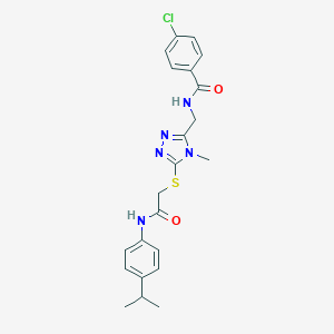molecular formula C22H24ClN5O2S B305460 4-chloro-N-({4-methyl-5-[(2-oxo-2-{[4-(propan-2-yl)phenyl]amino}ethyl)sulfanyl]-4H-1,2,4-triazol-3-yl}methyl)benzamide 