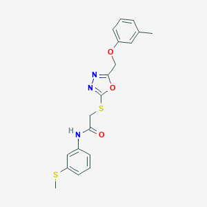 molecular formula C19H19N3O3S2 B305461 2-({5-[(3-methylphenoxy)methyl]-1,3,4-oxadiazol-2-yl}sulfanyl)-N-[3-(methylsulfanyl)phenyl]acetamide 