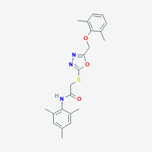 molecular formula C22H25N3O3S B305467 2-({5-[(2,6-dimethylphenoxy)methyl]-1,3,4-oxadiazol-2-yl}sulfanyl)-N-(2,4,6-trimethylphenyl)acetamide 
