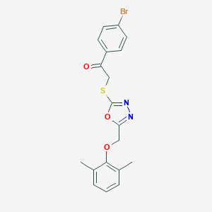 molecular formula C19H17BrN2O3S B305469 1-(4-Bromophenyl)-2-({5-[(2,6-dimethylphenoxy)methyl]-1,3,4-oxadiazol-2-yl}sulfanyl)ethanone 
