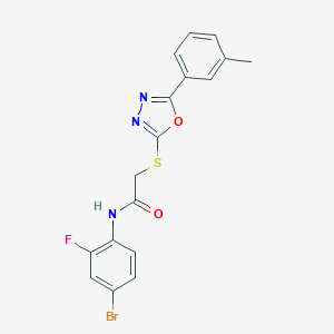 molecular formula C17H13BrFN3O2S B305473 N-(4-bromo-2-fluorophenyl)-2-{[5-(3-methylphenyl)-1,3,4-oxadiazol-2-yl]sulfanyl}acetamide 