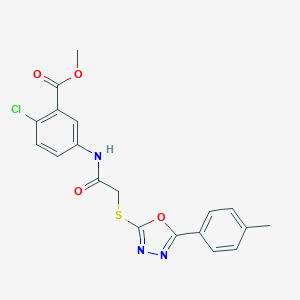 molecular formula C19H16ClN3O4S B305474 Methyl 2-chloro-5-[({[5-(4-methylphenyl)-1,3,4-oxadiazol-2-yl]sulfanyl}acetyl)amino]benzoate 
