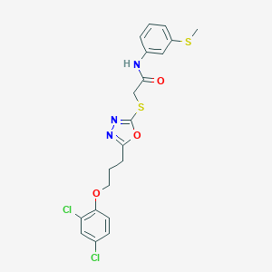 molecular formula C20H19Cl2N3O3S2 B305479 2-({5-[3-(2,4-dichlorophenoxy)propyl]-1,3,4-oxadiazol-2-yl}sulfanyl)-N-[3-(methylsulfanyl)phenyl]acetamide 