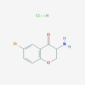 molecular formula C9H9BrClNO2 B3054799 3-Amino-6-bromochroman-4-one hydrochloride CAS No. 61961-56-6