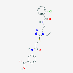 molecular formula C21H20ClN5O4S B305481 3-[({[5-({[(2-chlorophenyl)carbonyl]amino}methyl)-4-ethyl-4H-1,2,4-triazol-3-yl]sulfanyl}acetyl)amino]benzoic acid 