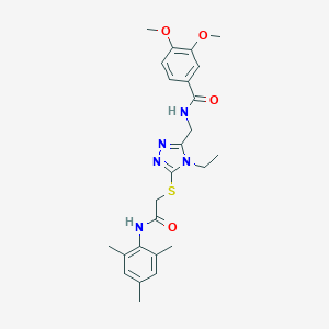 molecular formula C25H31N5O4S B305483 N-{[4-ethyl-5-({2-oxo-2-[(2,4,6-trimethylphenyl)amino]ethyl}sulfanyl)-4H-1,2,4-triazol-3-yl]methyl}-3,4-dimethoxybenzamide 