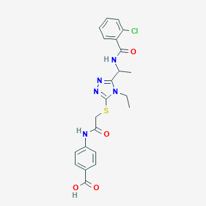 molecular formula C22H22ClN5O4S B305485 4-[({[5-(1-{[(2-chlorophenyl)carbonyl]amino}ethyl)-4-ethyl-4H-1,2,4-triazol-3-yl]sulfanyl}acetyl)amino]benzoic acid 