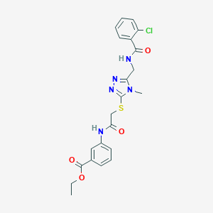 molecular formula C22H22ClN5O4S B305486 ethyl 3-[({[5-({[(2-chlorophenyl)carbonyl]amino}methyl)-4-methyl-4H-1,2,4-triazol-3-yl]sulfanyl}acetyl)amino]benzoate 
