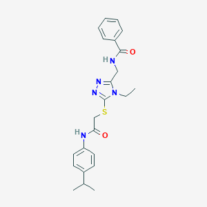 molecular formula C23H27N5O2S B305490 N-({4-ethyl-5-[(2-oxo-2-{[4-(propan-2-yl)phenyl]amino}ethyl)sulfanyl]-4H-1,2,4-triazol-3-yl}methyl)benzamide 