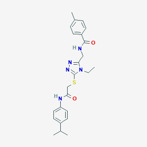 molecular formula C24H29N5O2S B305492 N-({4-ethyl-5-[(2-oxo-2-{[4-(propan-2-yl)phenyl]amino}ethyl)sulfanyl]-4H-1,2,4-triazol-3-yl}methyl)-4-methylbenzamide 