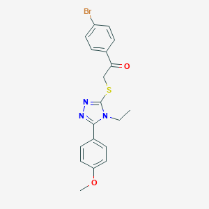 molecular formula C19H18BrN3O2S B305493 1-(4-bromophenyl)-2-{[4-ethyl-5-(4-methoxyphenyl)-4H-1,2,4-triazol-3-yl]sulfanyl}ethanone 
