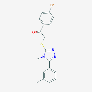 molecular formula C18H16BrN3OS B305496 1-(4-bromophenyl)-2-{[4-methyl-5-(3-methylphenyl)-4H-1,2,4-triazol-3-yl]sulfanyl}ethanone 