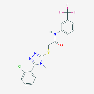 molecular formula C18H14ClF3N4OS B305501 2-{[5-(2-chlorophenyl)-4-methyl-4H-1,2,4-triazol-3-yl]sulfanyl}-N-[3-(trifluoromethyl)phenyl]acetamide 