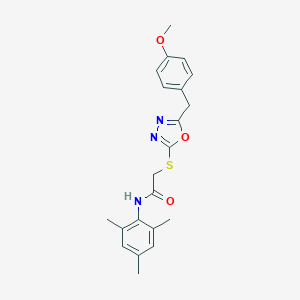 molecular formula C21H23N3O3S B305504 2-{[5-(4-methoxybenzyl)-1,3,4-oxadiazol-2-yl]sulfanyl}-N-(2,4,6-trimethylphenyl)acetamide 