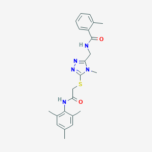 molecular formula C23H27N5O2S B305509 2-methyl-N-{[4-methyl-5-({2-oxo-2-[(2,4,6-trimethylphenyl)amino]ethyl}sulfanyl)-4H-1,2,4-triazol-3-yl]methyl}benzamide 